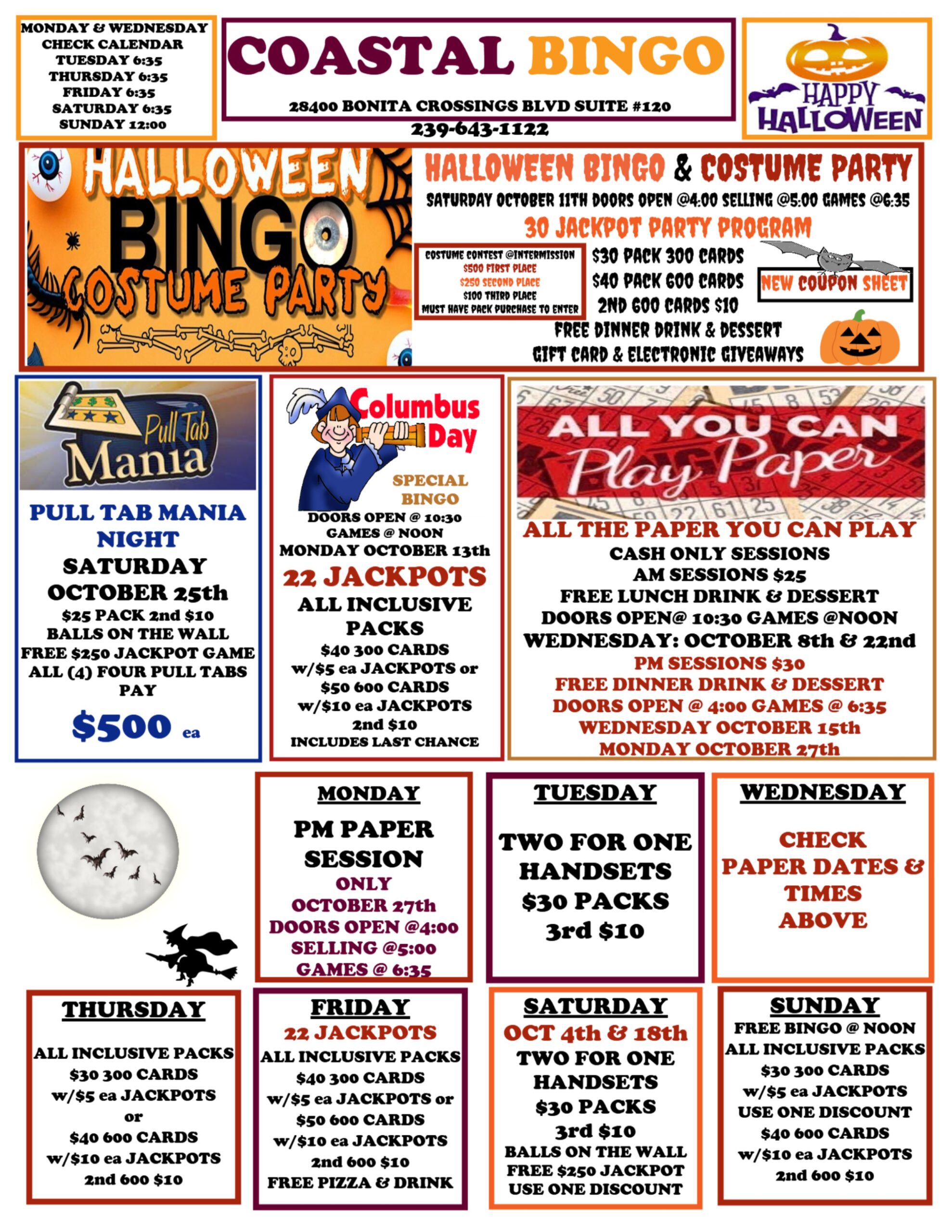 OCTOBER CAL 2025 Coastal Bingo September 2024 calendar