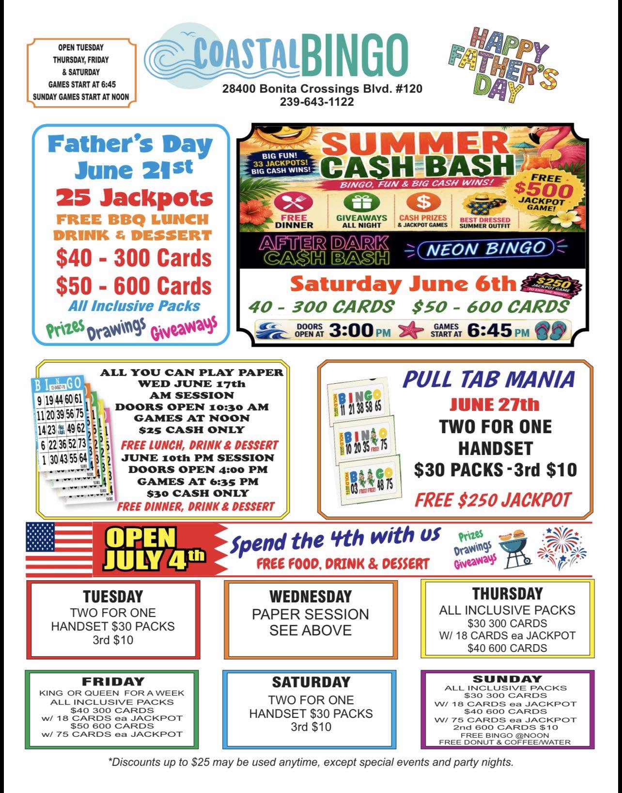 Coastal Bingo September 2024 calendar